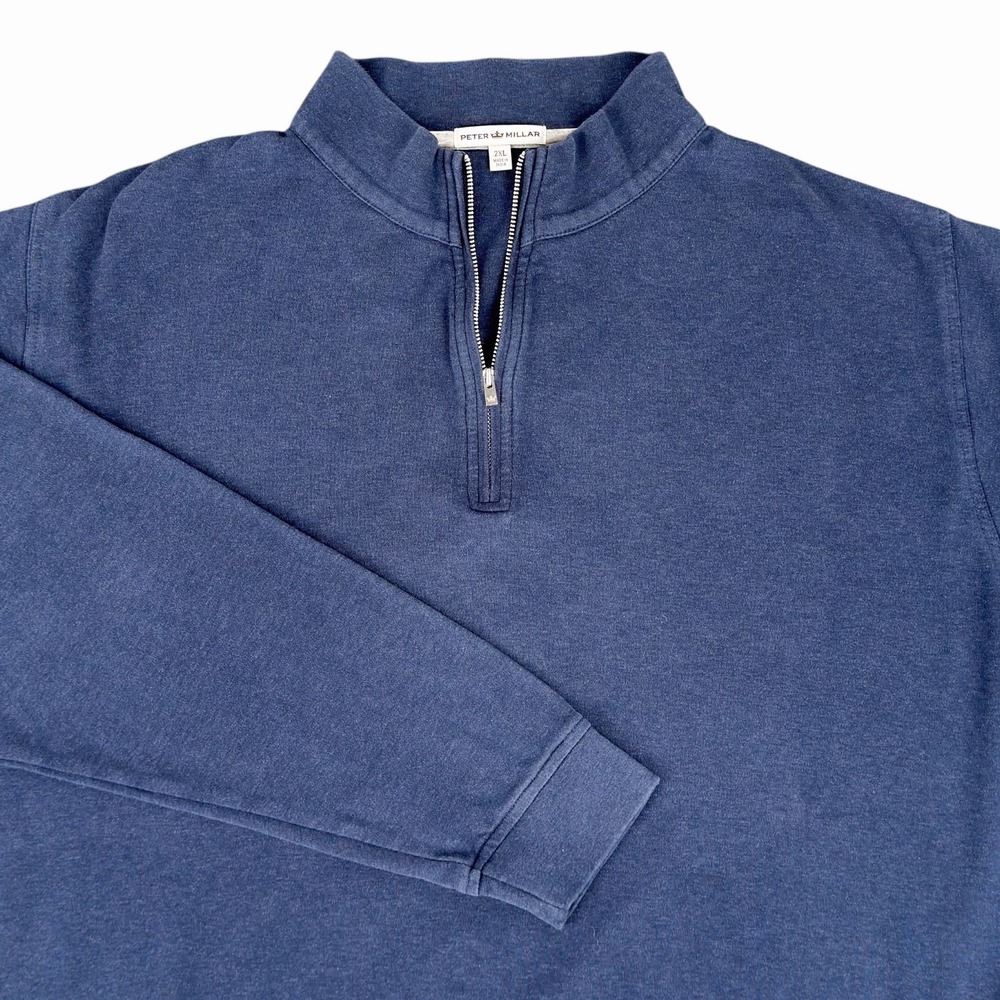 Peter Millar Mens XXL Quarter Zip Pullover Navy Blue Cotton Golf Sweater